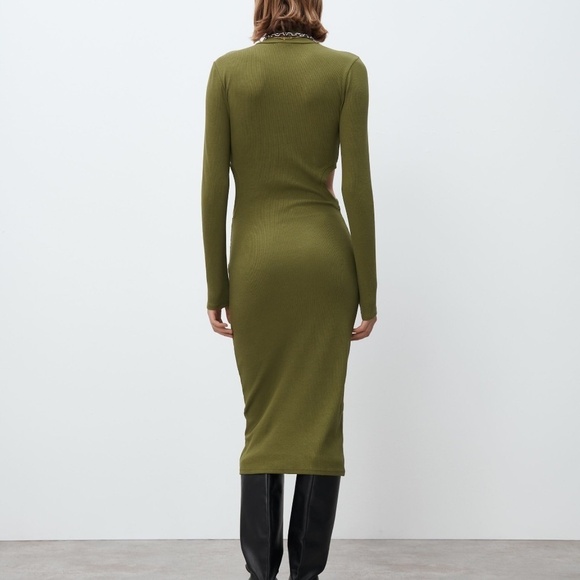 Zara Ribbed cut out long sleeve mock neck midi dress - Picture 3 of 7